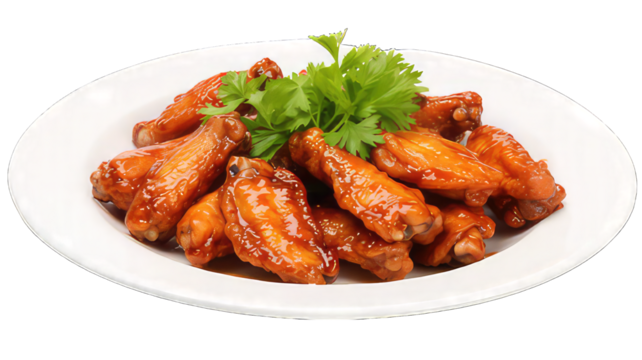 Fried chicken wings with sauce isolated on png transparent background