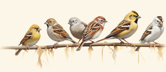 Sparrows Passer montanus including the Mazurek and grasshopper sparrow - obrazy, fototapety, plakaty