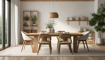 Fototapeta na wymiar wooden furniture in minimal dining room interior design