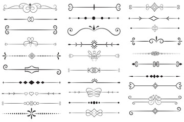 Page Divider And Design Elements. Set of Various Simple Black Divider Design, Assorted Divider Collection Template Vector. Collection of floral dividers elements mega decoration for Calligraphy