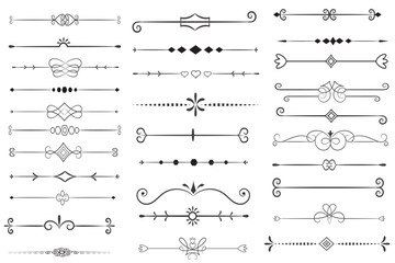 Page Divider And Design Elements. Set of Various Simple Black Divider Design, Assorted Divider Collection Template Vector. Collection of floral dividers elements mega decoration for Calligraphy