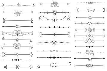Page Divider And Design Elements. Set of Various Simple Black Divider Design, Assorted Divider Collection Template Vector. Collection of floral dividers elements mega decoration for Calligraphy