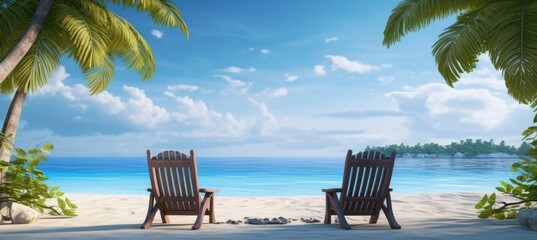 Chairs sit on the beach while looking at the ocean.