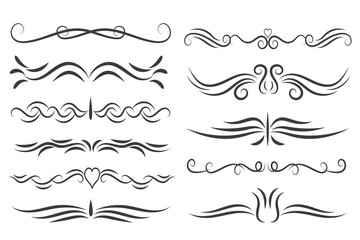 Page Divider And Design Elements. Set of Various Simple Black Divider Design, Assorted Divider Collection Template Vector. Collection of floral dividers elements mega decoration for Calligraphy