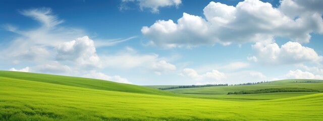 Beautiful landscape with grass and clouds on the sky.