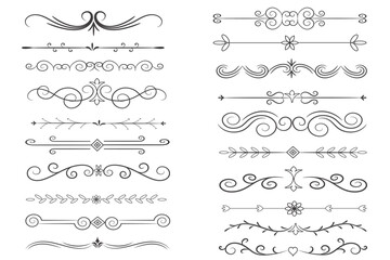 Page Divider And Design Elements. Set of Various Simple Black Divider Design, Assorted Divider Collection Template Vector. Collection of floral dividers elements mega decoration for Calligraphy