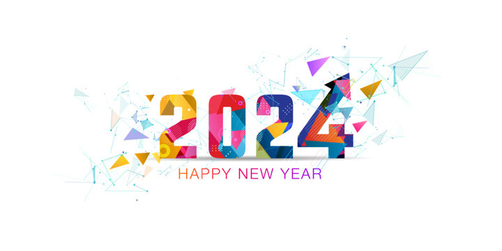 Technology, Futuristic, Growth, Polygonal Design of 2024 New Year Number.  2024 Happy New Year welcome concept.
