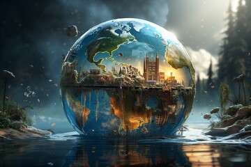 Global Warming Planet Earth Illustration Created with Generative AI