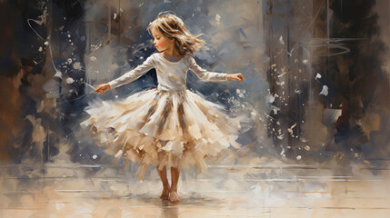 A young girl twirls with elegance and wonder in a winter wonderland, embodying the Christmas spirit.
