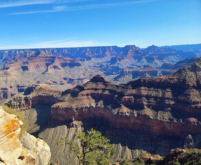 View of the Grand Canyon. Multicolored rocks. The beauty of nature. National Park.