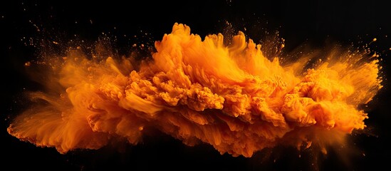 Colorful powder burst on dark surface Fireball Golden particles burst Holi frozen art