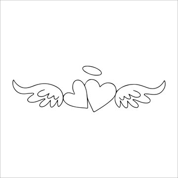 vector illustration of line heart with angel wings