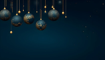 Christmas balls with copy space for text on dark turquoise background.
