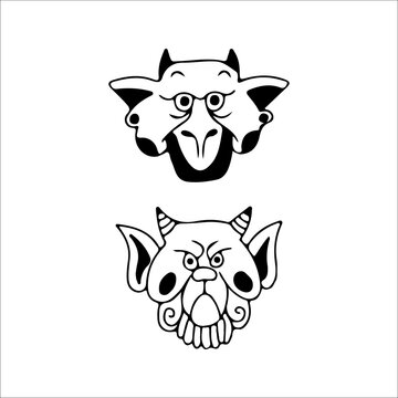 vector illustration of two cute buffalo heads