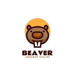Vector Logo Illustration Beaver Mascot Cartoon Style.