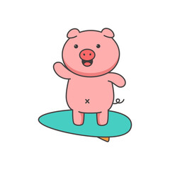 Obraz na płótnie Canvas Pig on surfboard. Cute cartoon character. Vector illustration.
