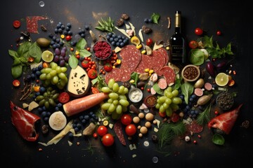 Gastronomic art collage using different products  - obrazy, fototapety, plakaty