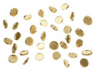 Explosion of golden coins isolated on transparent background. Jackpot or casino poke concept. 3d rendering.
