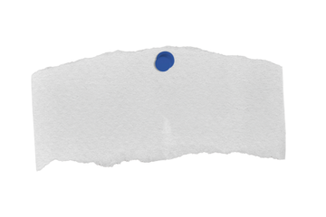 White ripped paper torn with push pin isolated on transparent background. PNG file