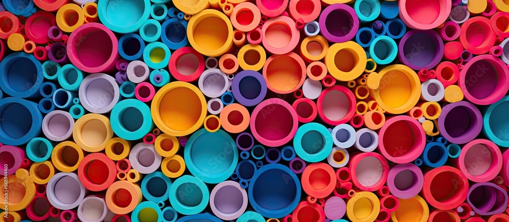 Aufkleber paper cylinders and droplets create an artificial intelligence backdrop of abstract colors