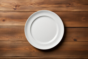 Empty white plate on wooden table. AI generated Images - obrazy, fototapety, plakaty