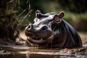 Hippopotamus or Hippo (Hippopotamus amphibius). 
