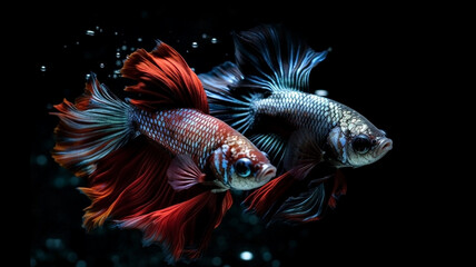 Betta fish, siamese fighting fish isolated on black background beautiful movement macro photo