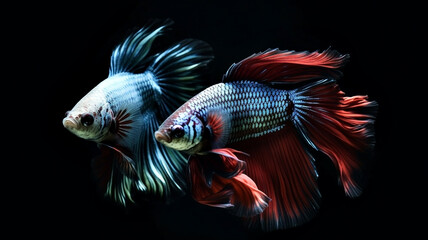 Betta fish, siamese fighting fish isolated on black background beautiful movement macro photo