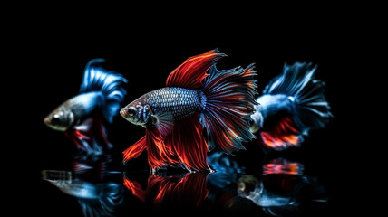  Betta fish, siamese fighting fish isolated on black background beautiful movement macro photo