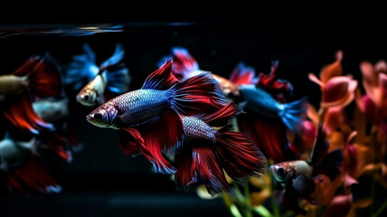 Betta fish, siamese fighting fish isolated on black background beautiful movement macro photo
