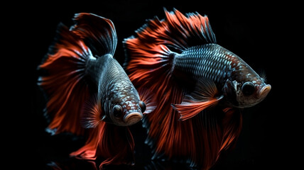  Betta fish, siamese fighting fish isolated on black background beautiful movement macro photo