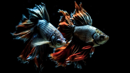  Betta fish, siamese fighting fish isolated on black background beautiful movement macro photo