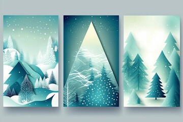 Collection of Christmas trees. Colorful vector illustration in flat cartoon style. Merry Christmas modern card set elements greeting 