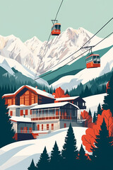 Winter background. Mountain landscape with ski lift. snowy mountains christmas new year holidays celebration winter vacation