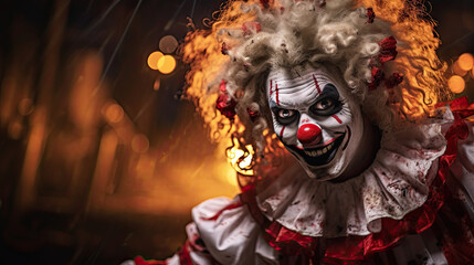 Sinister killer clown with an evil smile. scary clown