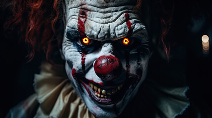 Sinister killer clown with an evil smile. scary clown