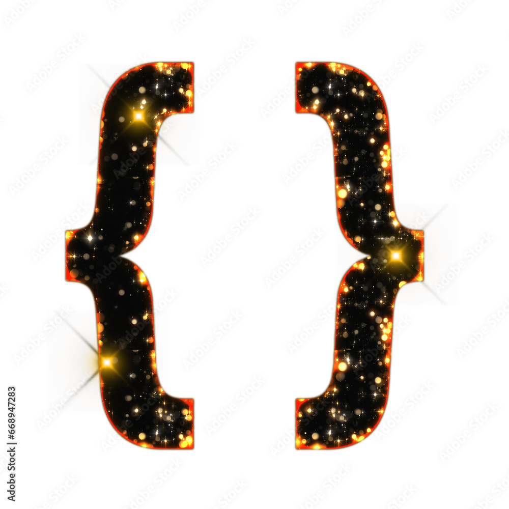 Poster sparkling bokeh curly brackets symbol isolated on transparent background. this is a part of a set wh