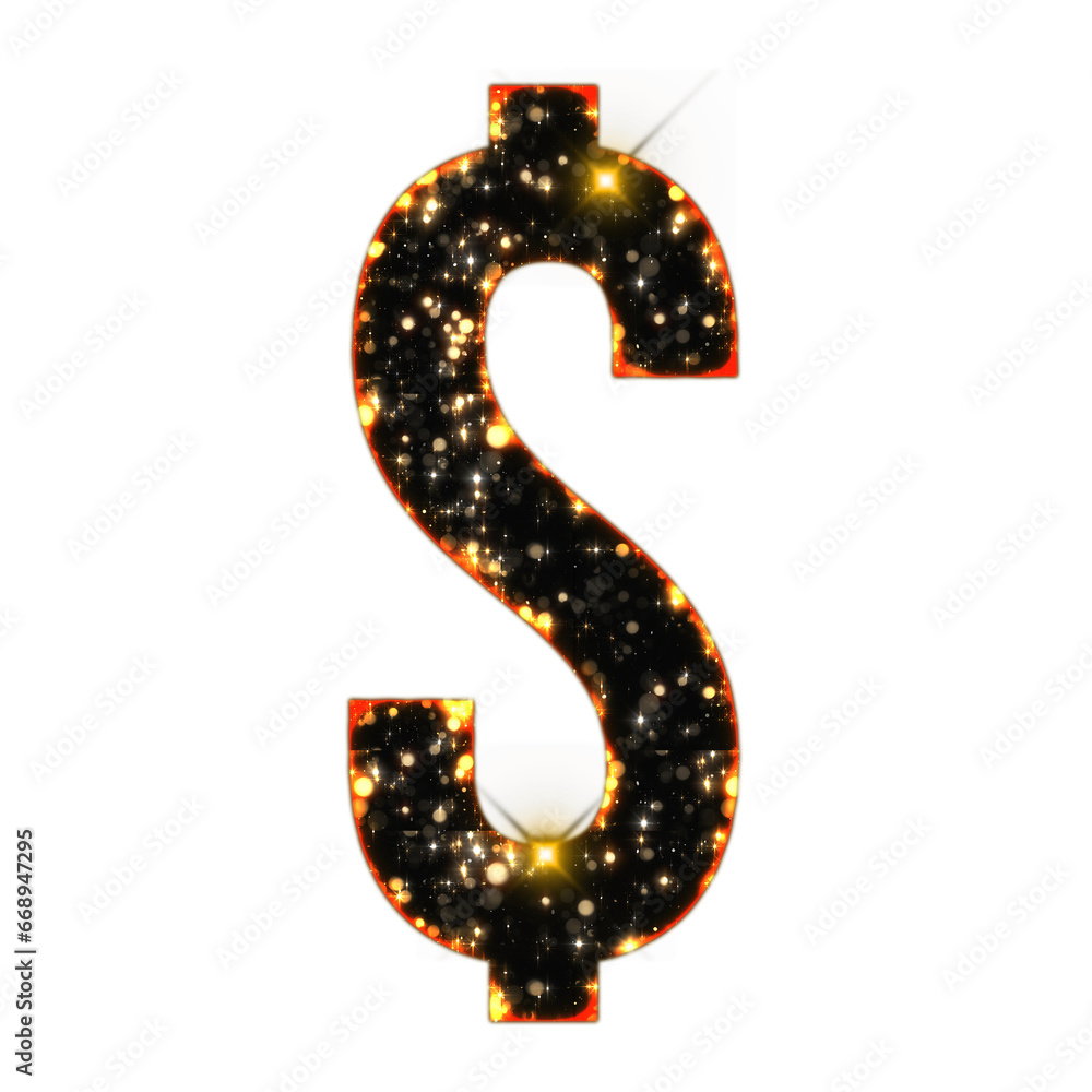 Poster sparkling bokeh dollar symbol isolated on transparent background. this is a part of a set which also