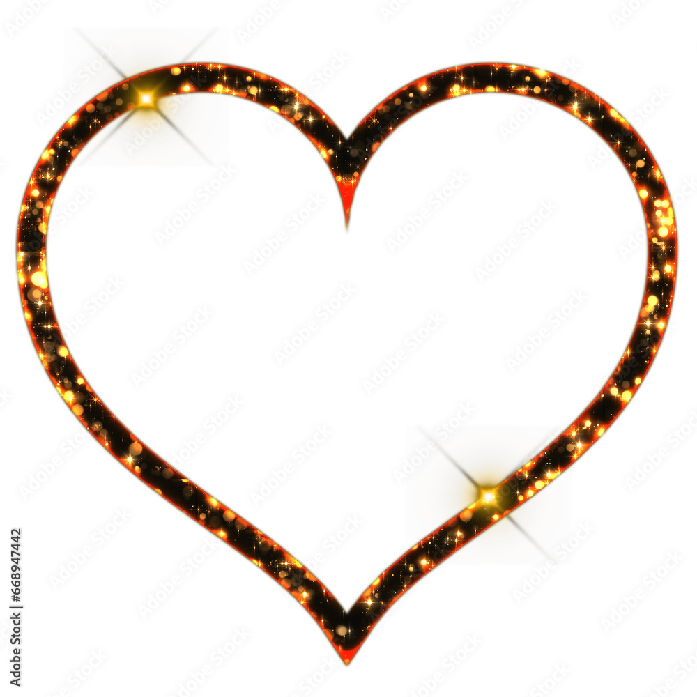 Poster sparkling bokeh heart love frame outline isolated on transparent background. this is a part of a set