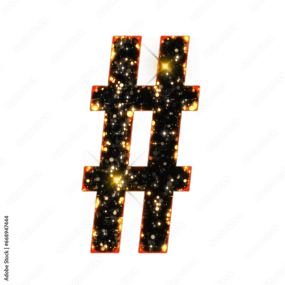 Poster sparkling bokeh hashtag symbol isolated on transparent background. this is a part of a set which als