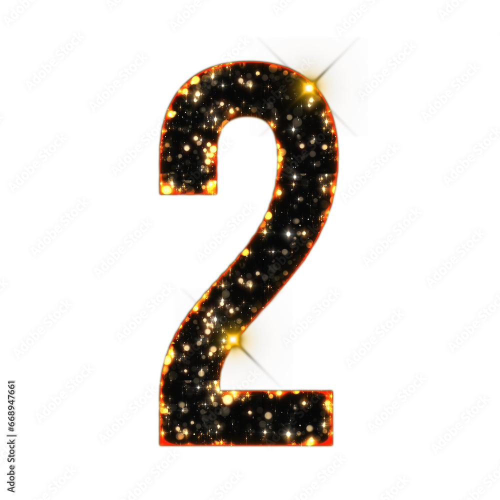 Poster sparkling bokeh number from 0 to 9 isolated on transparent background. this is a part of a set which