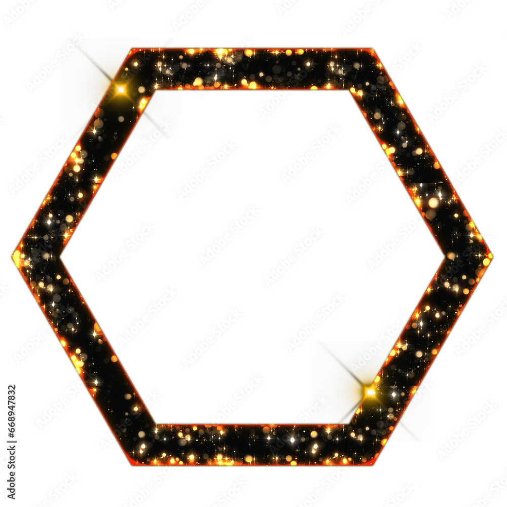 Poster sparkling bokeh polygon frame outline isolated on transparent background. this is a part of a set wh