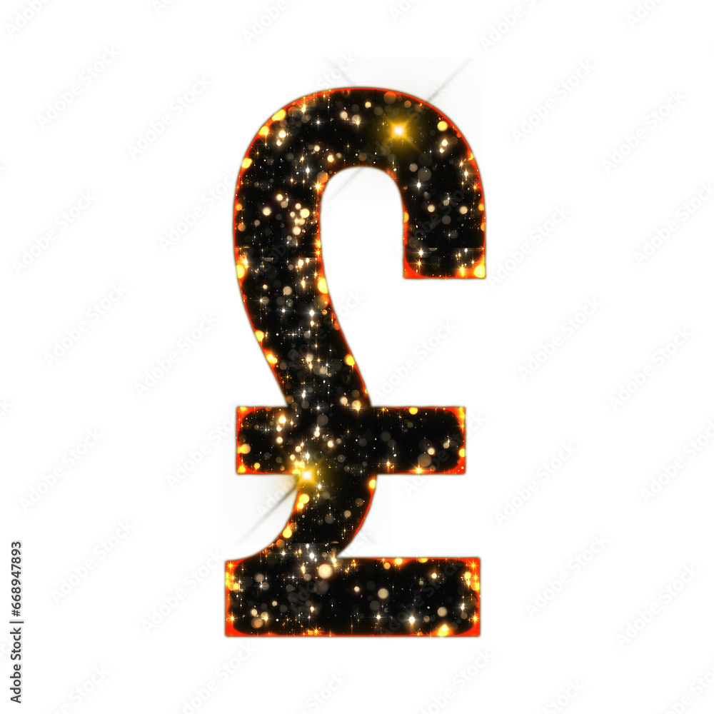 Poster sparkling bokeh pound sterling symbol isolated on transparent background. this is a part of a set wh