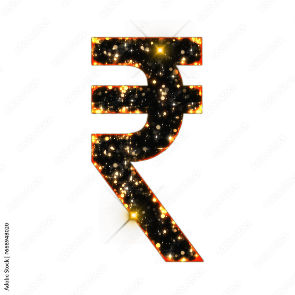 Poster sparkling bokeh rupee symbol isolated on transparent background. this is a part of a set which also 