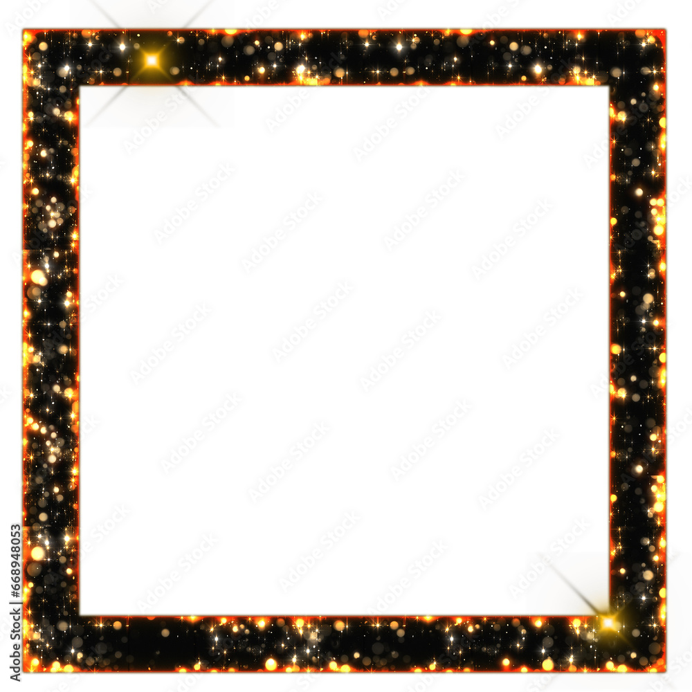 Poster sparkling bokeh square rectangle frame outline isolated on transparent background. this is a part of