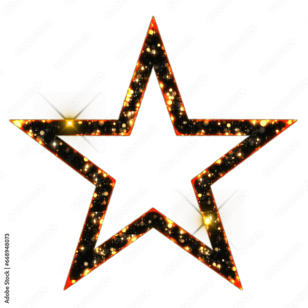 Poster sparkling bokeh star frame outline isolated on transparent background. this is a part of a set which