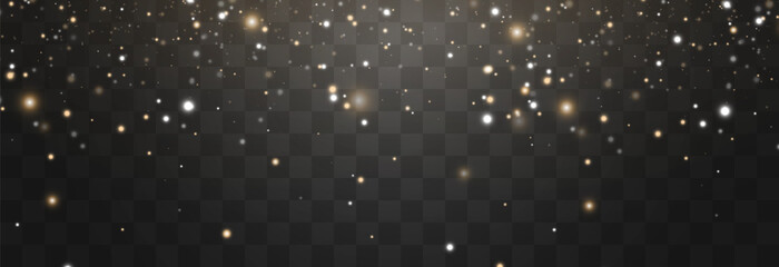 Magical light dust, dusty shine. Flying particles of light. Christmas light effect. Sparkling particles of fairy dust glow in transparent background. Vector illustration on png