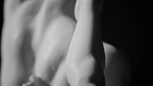 Closeup view of the back-upper side of the marble sculpture of Hercules and Lichas (Ercole e Lica)