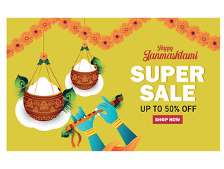 Happy janmashtami Super Sale banner design vector