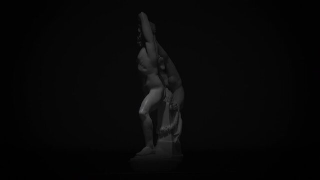 Side view of the Greek marble sculpture of Hercules and Lichas rotating on a black background